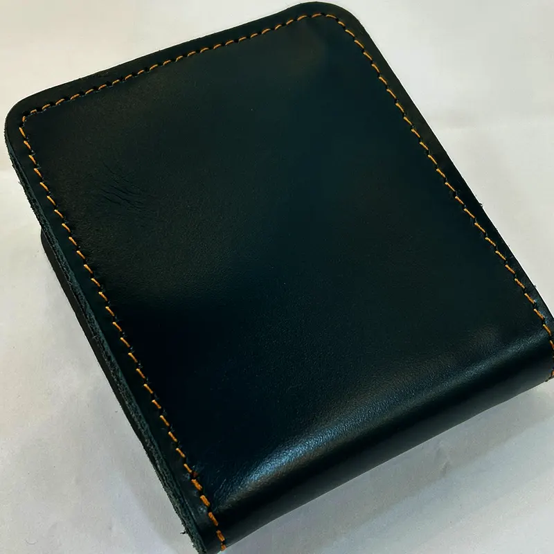 Classic Leather Bifold Imported Wallet - Black with Yellow Stitch